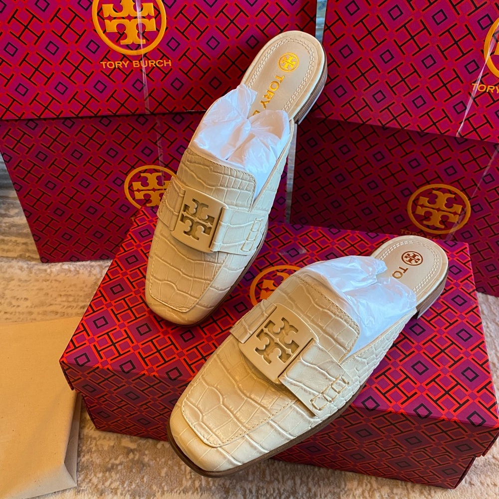 Tory Burch Georgia Croc-Embossed Loafer Mule